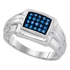 sterling silver mens round blue color enhanced diamond cluster ring 1/4 cttw90256