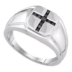 sterling silver mens round black color enhanced diamond cross religious ring 1/4 cttw90263