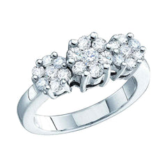 14kt white gold womens round diamond triple flower cluster ring 1/3 cttw9063