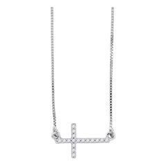Small Sideways Cross Necklace for Women, 10K White Gold Pendant 1/10 Cttw