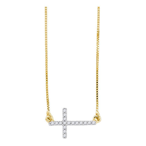 10kt Yellow Gold Womens Round Diamond Cross Pendant Necklace Chain 1/10 Cttw