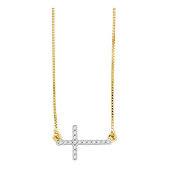 Sideways Cross Necklace Gold Pendant for Women with Chain & Diamonds 1/10 Cttw