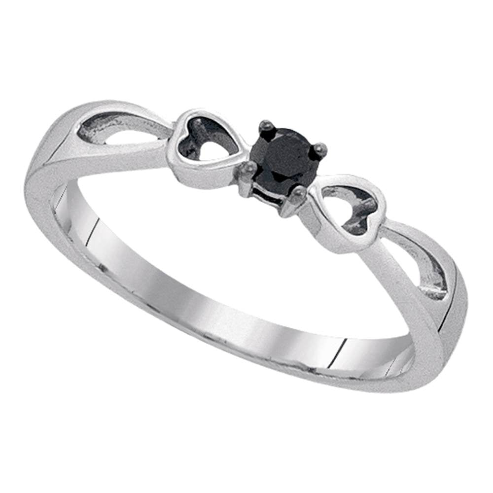 Sterling Silver Womens Round Black Color Enhanced Diamond Solitaire Promise Bridal Ring 1/10 Cttw