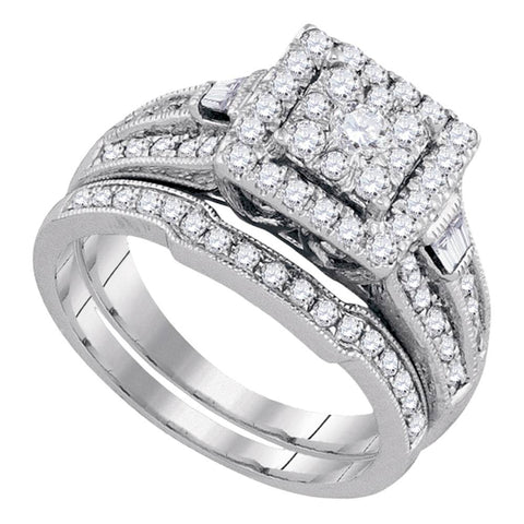 14kt White Gold Womens Round Diamond Square Bridal Wedding Engagement Ring Band Set 1.00 Cttw