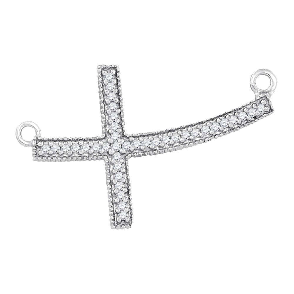 Horizontal Cross Necklace in 925 Sterling Silver with Diamonds 1/6 Cttw