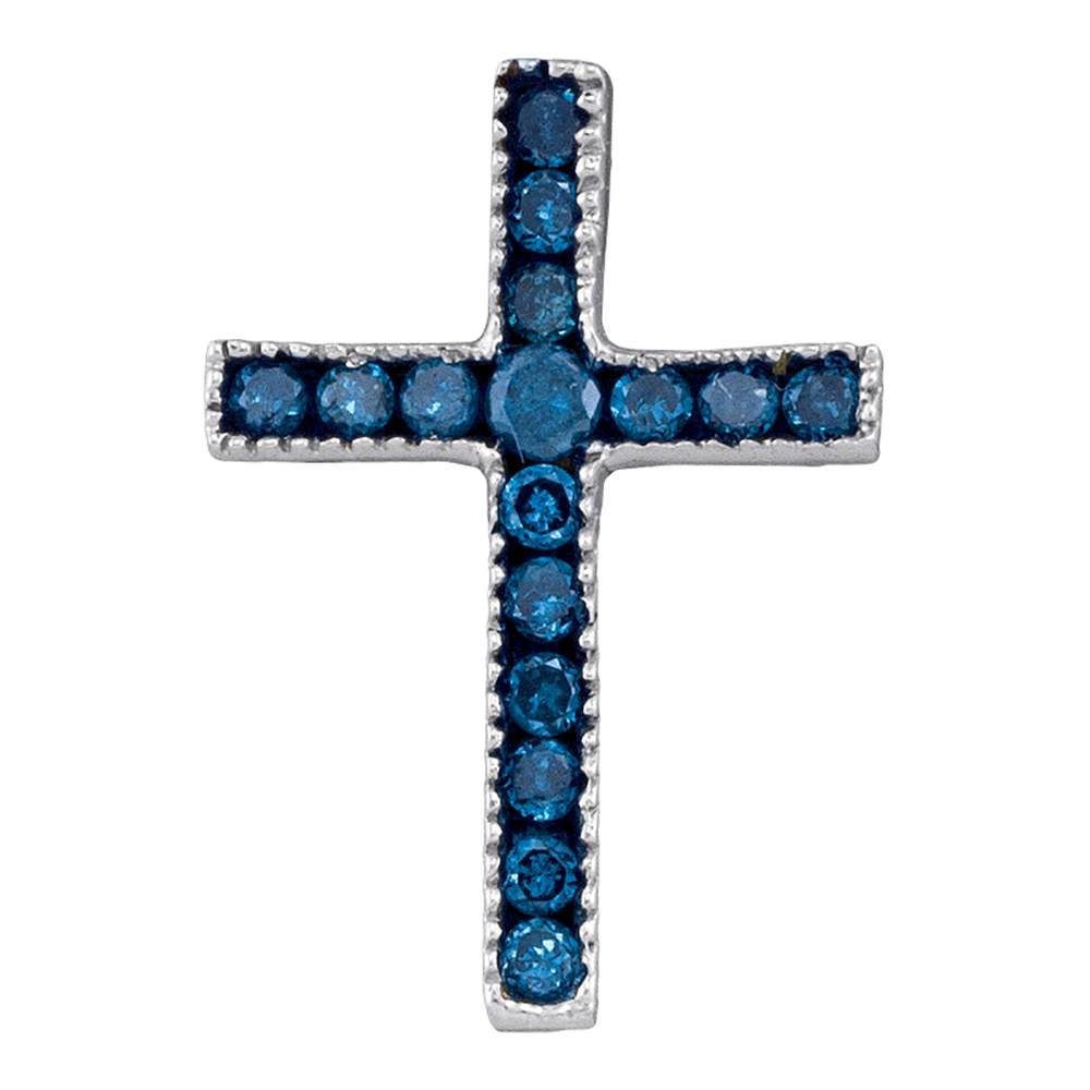 Women's Blue Cross Pendant, September Birthstone Inspired, 10Kt White Gold, 1/6 Cttw