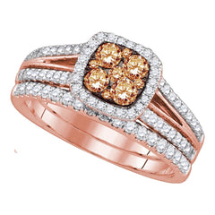 14kt rose gold womens round brown diamond bridal wedding engagement ring band set 1.00 cttw92674