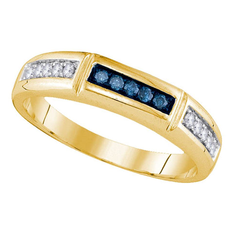 14kt Yellow Gold Womens Round Blue Color Enhanced Diamond Band Ring 1/4 Cttw