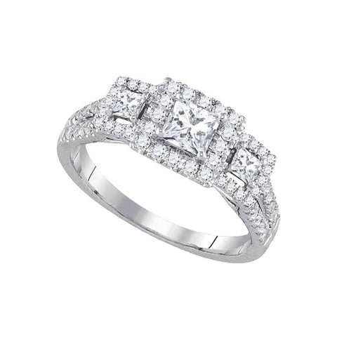 14k White Gold Womens Princess Diamond 3-stone Bridal Wedding Engagement Ring 1.00 Cttw