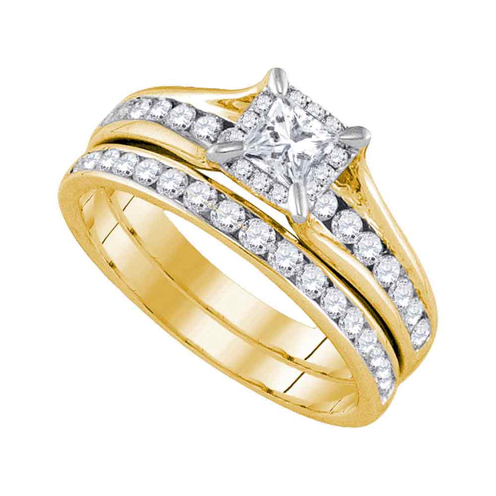 14kt Yellow Gold Womens Princess Diamond Bridal Wedding Engagement Ring Band Set 1.00 Cttw