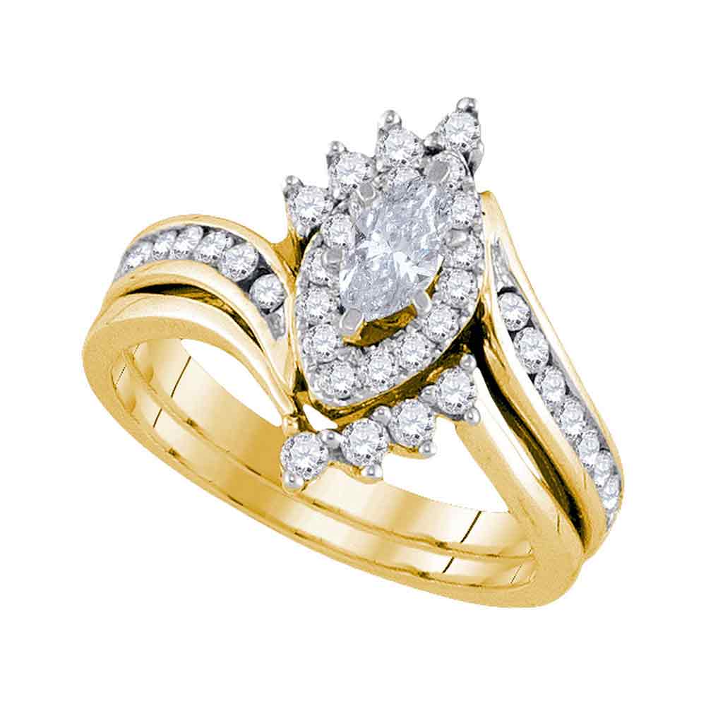 14kt Yellow Gold Womens Marquise Diamond Bridal Wedding Engagement Ring Band Set 1.00 Cttw