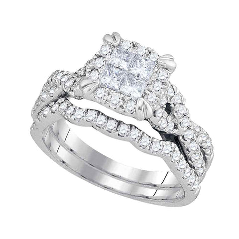 14kt White Gold Womens Princess Diamond Bridal Wedding Engagement Ring Band Set 1-1/4 Cttw