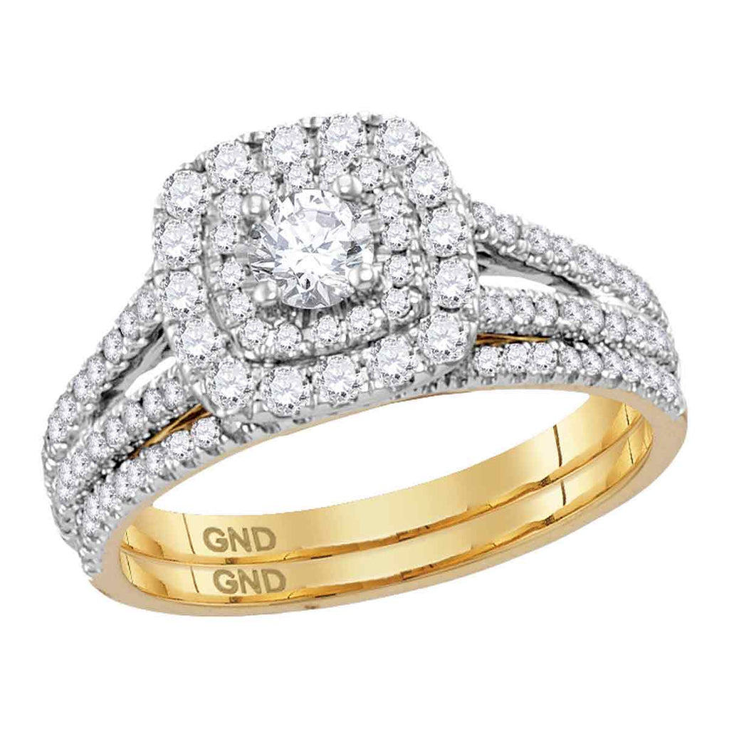 14kt Yellow Gold Womens Round Diamond Double Halo Bridal Wedding Engagement Ring Band Set 1.00 Cttw