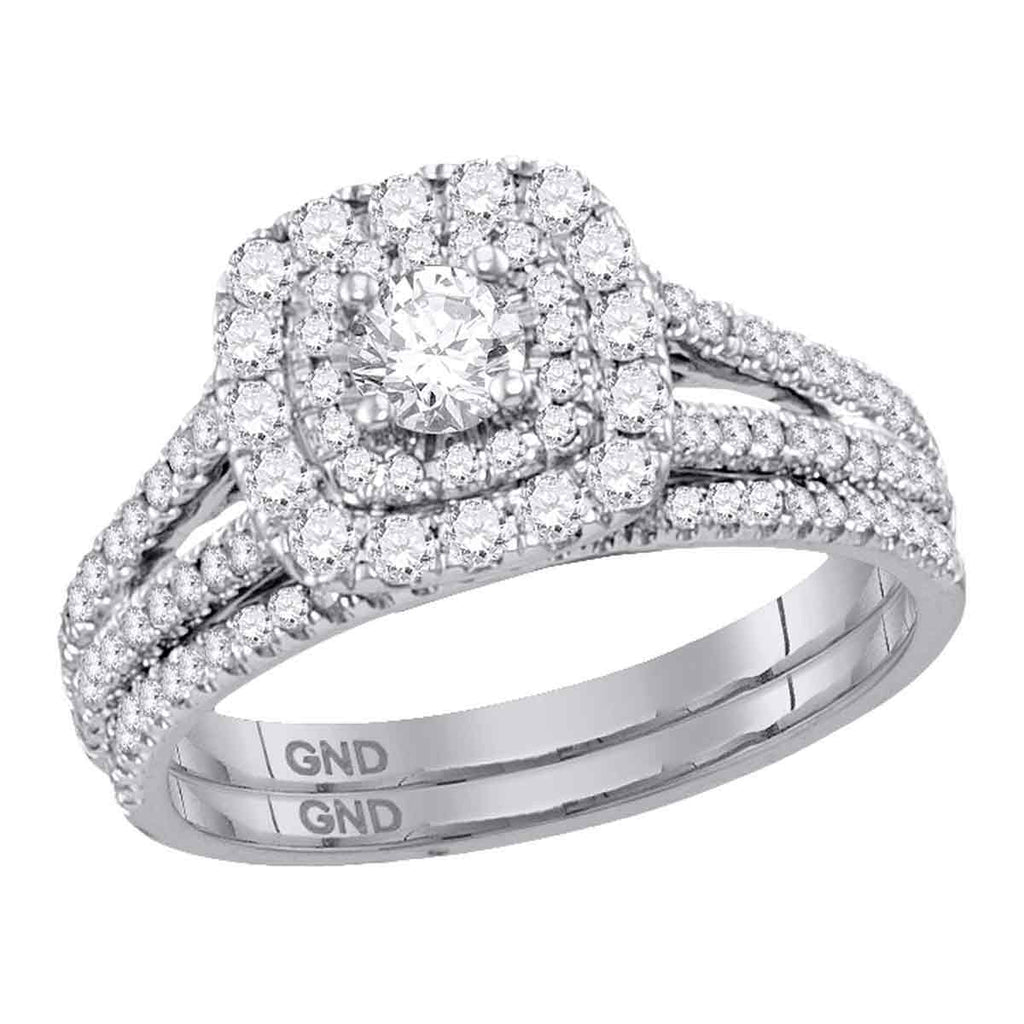 14kt White Gold Womens Round Diamond Double Halo Bridal Wedding Engagement Ring Band Set 1.00 Cttw
