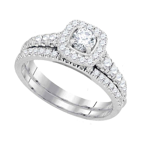 14kt White Gold Womens Round Diamond Bridal Wedding Engagement Ring Band Set 1.00 Cttw