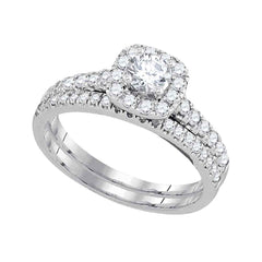14kt white gold womens round diamond halo bridal wedding engagement ring band set 1.00 cttw93795