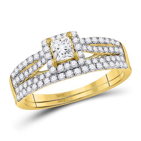 14kt Yellow Gold Womens Princess Diamond Bridal Wedding Engagement Ring Band Set 1.00 Cttw