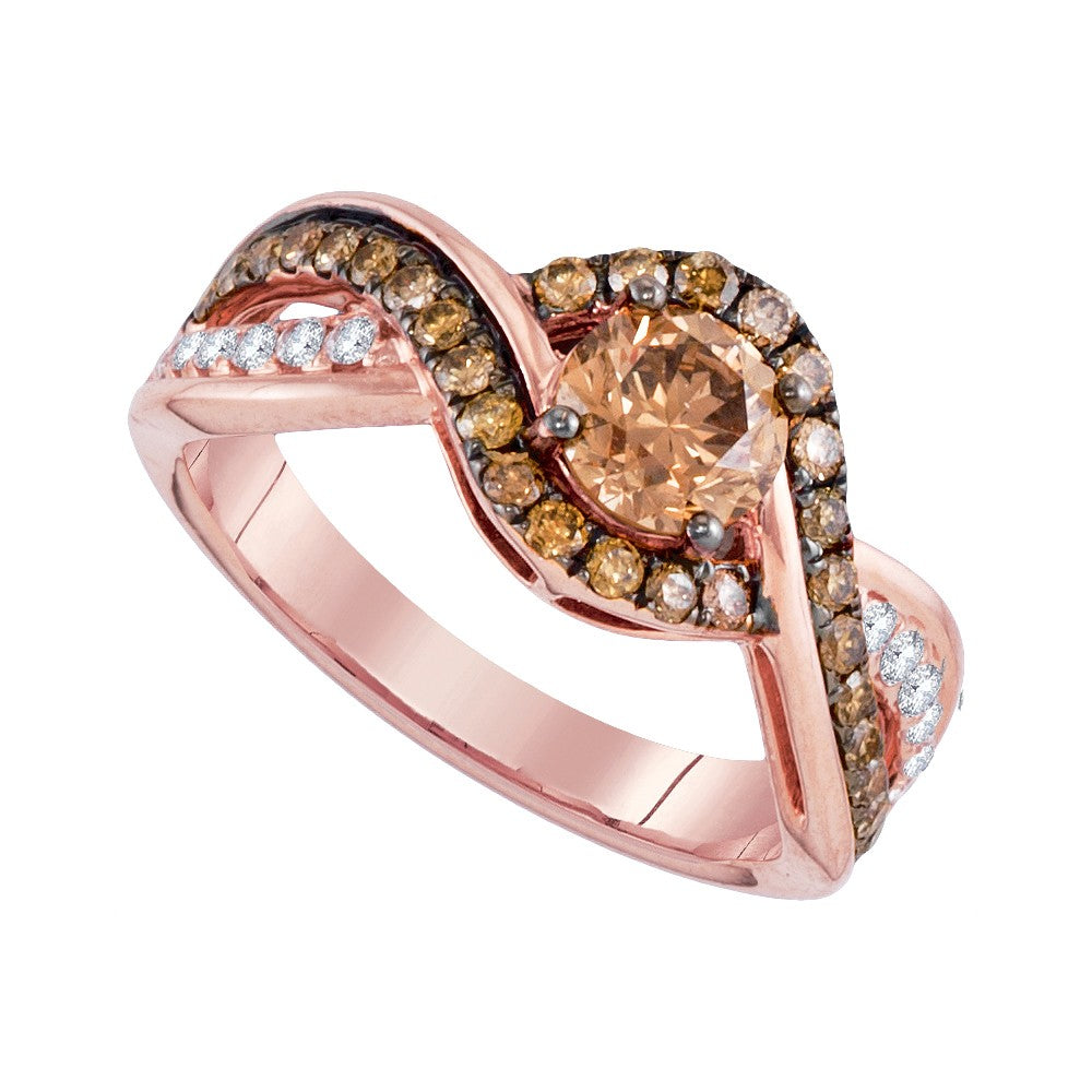 14kt Rose Gold Womens Round Brown Diamond Solitaire Bridal Wedding Engagement Ring 1-1/4 Cttw