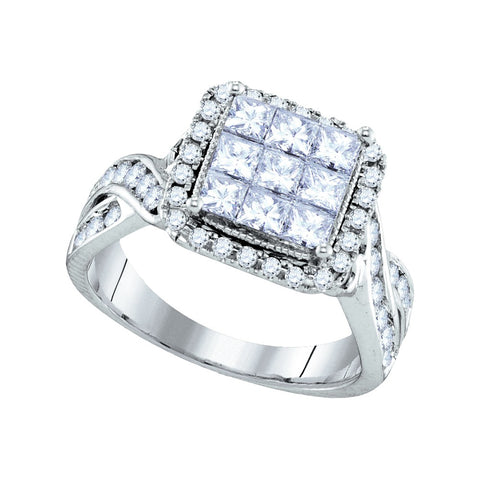 14kt White Gold Womens Princess Diamond Cluster Bridal Wedding Engagement Ring 1-5/8 Cttw