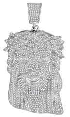 Iced Out Jesus Head Pendant, 10K White Gold with Real Diamonds 3-3/4 Cttw