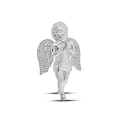 10kt White Gold Mens Angel Necklace with Diamonds 1-1/4 Cttw