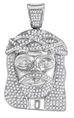 10K White Gold Jesus Piece Pendant with Diamonds 1-5/8 Cttw