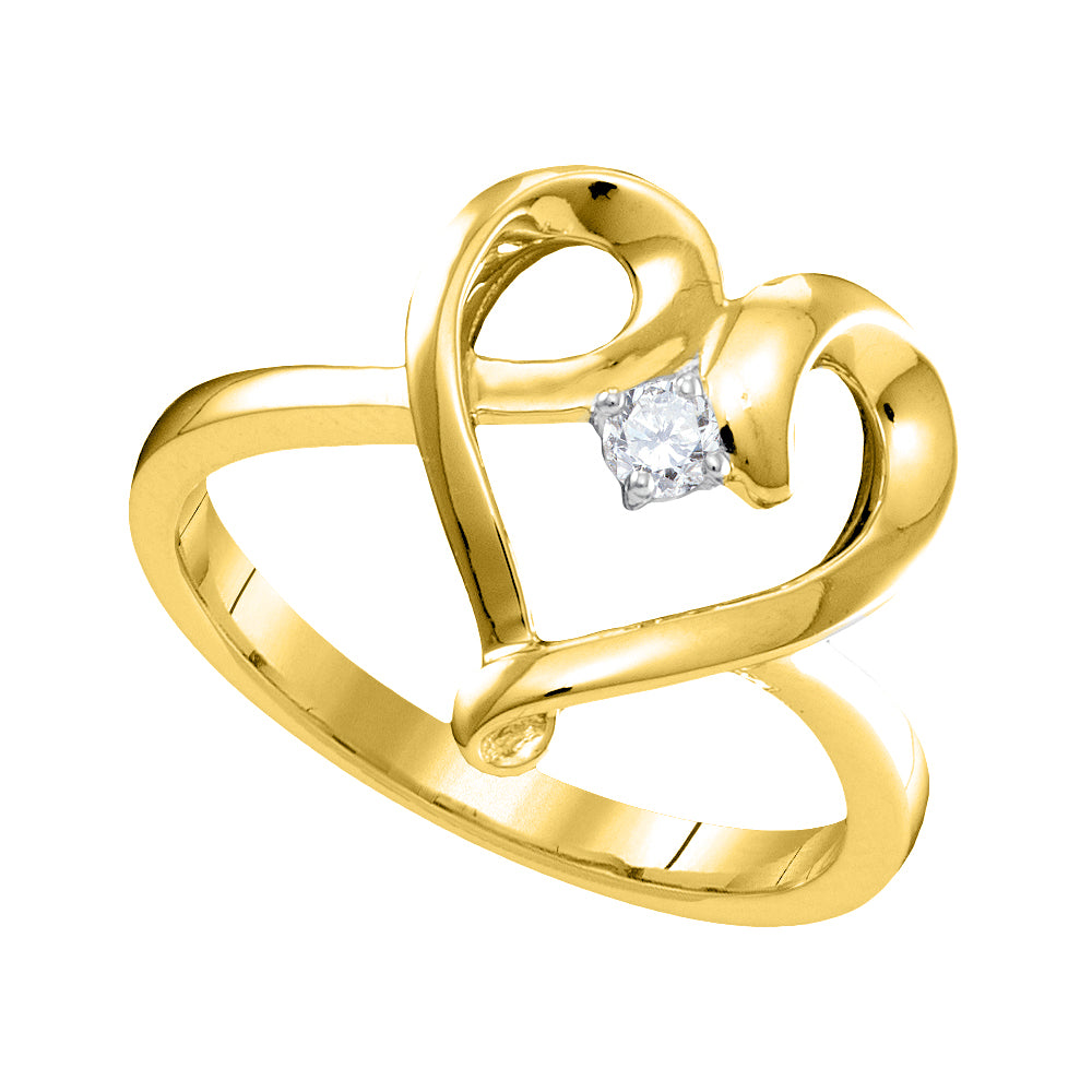 10kt Yellow Gold Womens Round Diamond Heart Love Promise Bridal Ring 1/20 Cttw