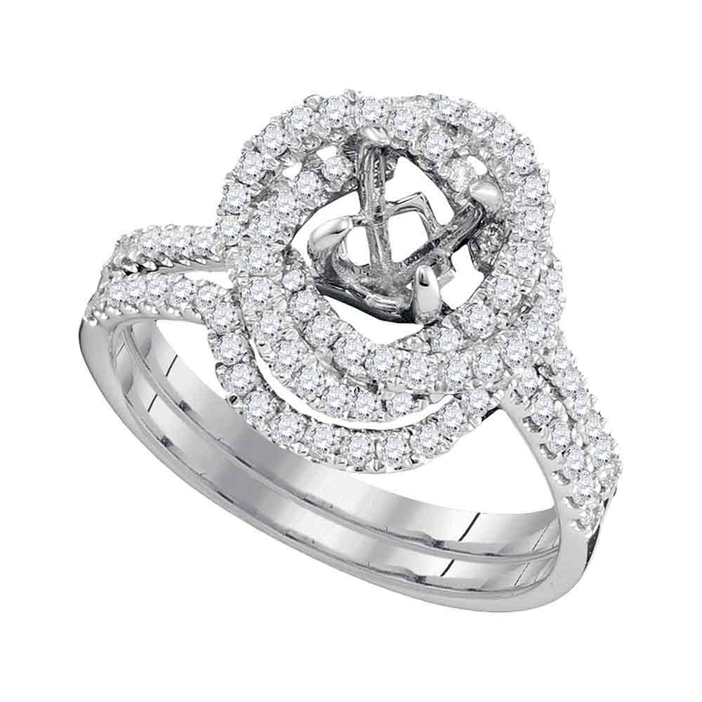 18kt White Gold Womens Round Diamond Semi-Mount Wedding Bridal Ring Band Set 5/8 Cttw