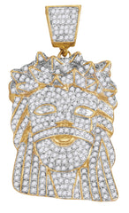 10k Yellow Gold Mens High-Polish Diamond Jesus Christ Messiah Christian Charm Pendant 1-3/4 Cttw