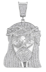 White Gold Jesus Pendant with Diamonds, Religious Theme, 10K 1-7/8 Cttw