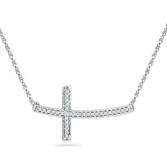 Sterling Silver Sideways Cross Necklace with Diamonds 1/10 Cttw