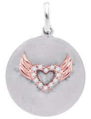 Sterling Silver Angel Wing Necklace Medallion with Diamonds 1/20 Cttw