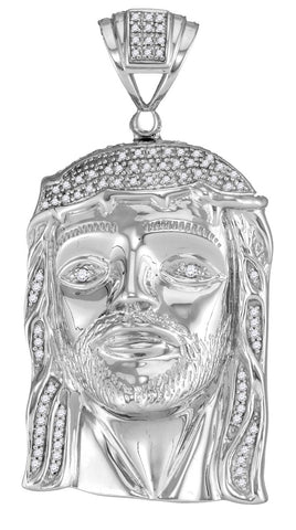 White Gold Jesus Face Pendant with Diamonds, Religious Theme, 10K 3/8 Cttw