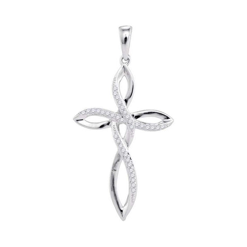 Unique Women's Cross Necklace, 10K White Gold with Twisted Design 1/10 Cttw