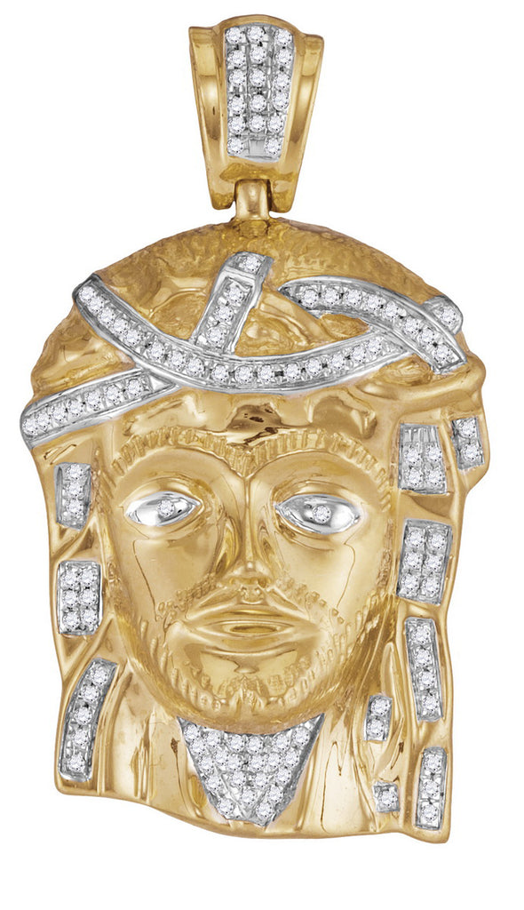 10K Gold Jesus Head Pendant with Real Diamonds 1/4 Cttw