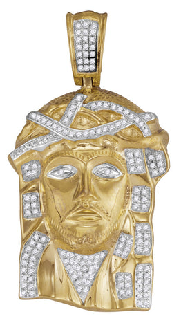 Diamond and 10K Gold Jesus Piece Pendant for Men, with Diamond Stones 3/8 Cttw