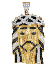 10K Gold Jesus Christ Pendant For Men with Black Diamonds 1-1/4 Cttw