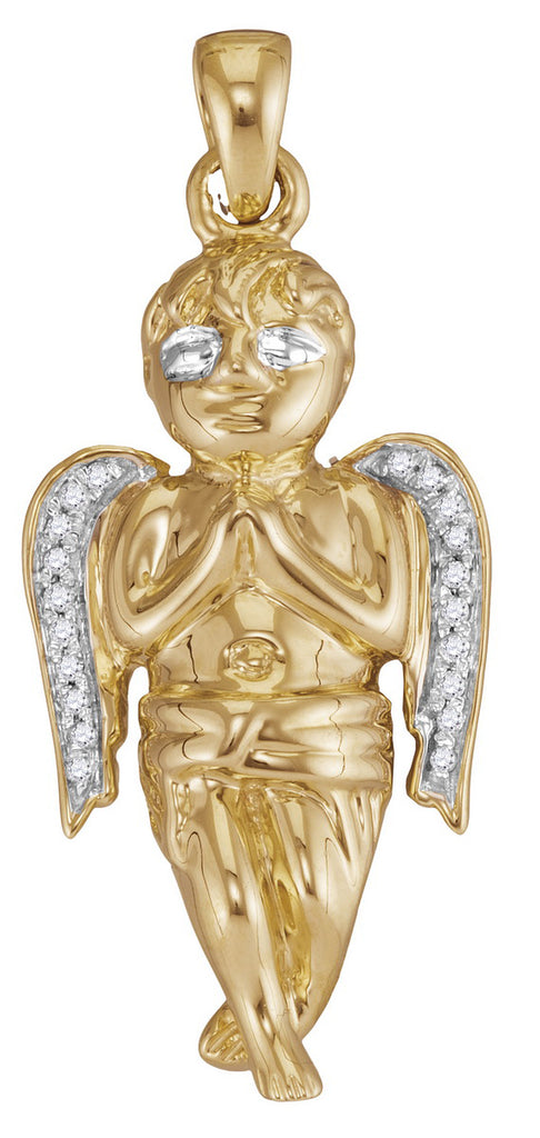10k Yellow Gold Diamond Mens Womens Small Guardian Angel Cherub Charm Pendant 1/20 Cttw
