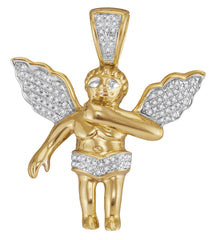 10k Yellow Gold Mens Diamond Polished 3D Guardian Angel Cherub Charm Pendant 1/6 Cttw