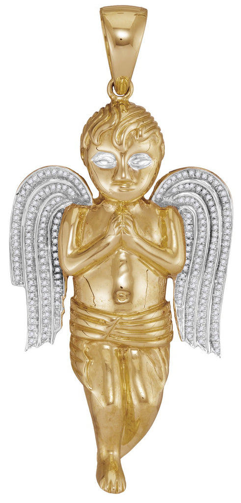 10kt Yellow Gold Mens Round Diamond Angel Cherub Charm Pendant 5/8 Cttw