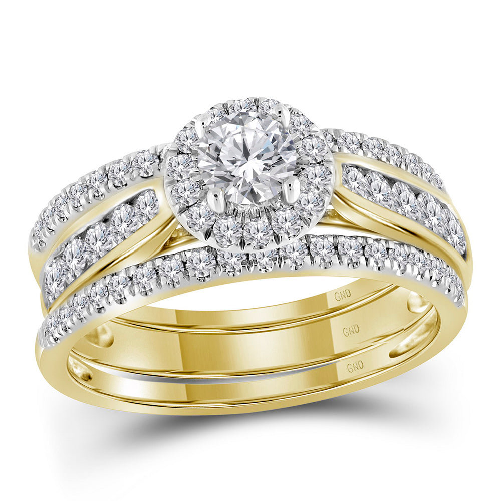 14kt Yellow Gold Womens Round 3-Piece Diamond Bridal Wedding Engagement Ring Band Set 1.00 Cttw