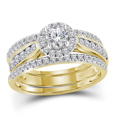 14kt Yellow Gold Womens Round 3-Piece Diamond Bridal Wedding Engagement Ring Band Set 1.00 Cttw