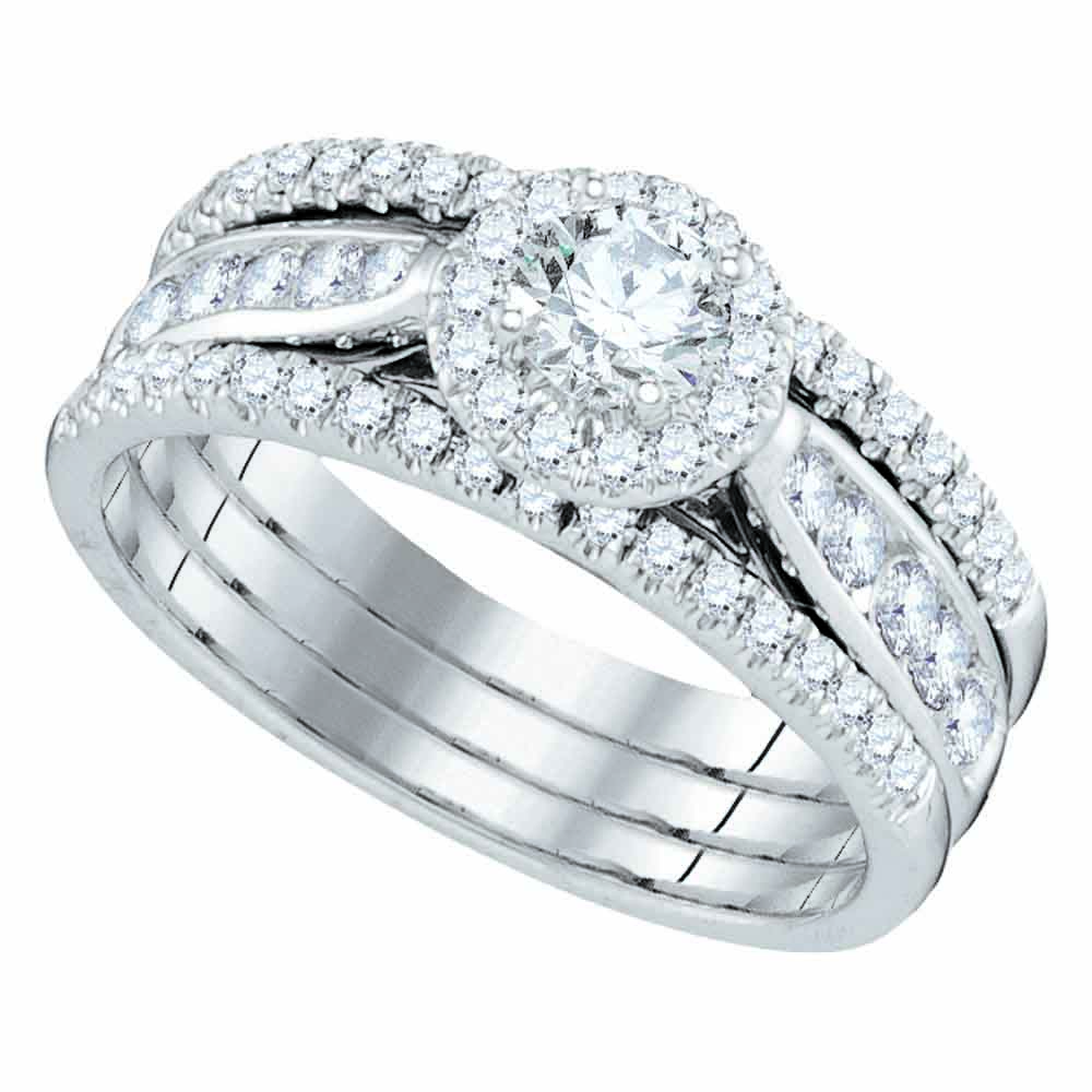 14kt White Gold Womens Round Diamond 3-Piece Bridal Wedding Engagement Ring Band Set 1.00 Cttw