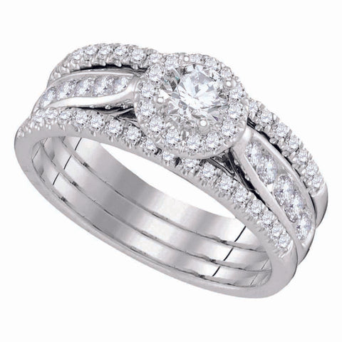 14kt White Gold Womens Round Diamond 3-Piece Bridal Wedding Engagement Ring Band Set 1.00 Cttw