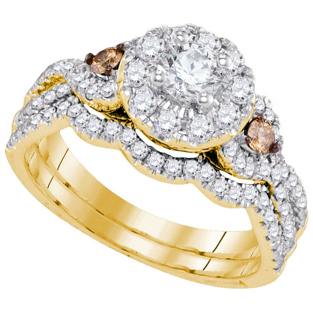 14kt Yellow Gold Womens Round Diamond Bridal Wedding Engagement Ring Band Set 1-1/10 Cttw