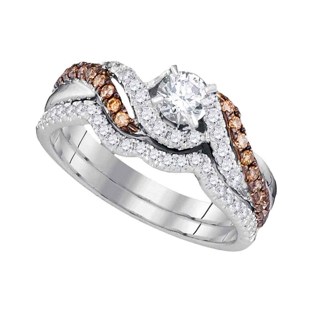 14kt White Gold Womens Round Diamond Bridal Wedding Engagement Ring Band Set 7/8 Cttw