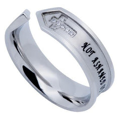 GOSPEL OF CHRIST Open End Ring, Double Cross Stainless Steel with CZ