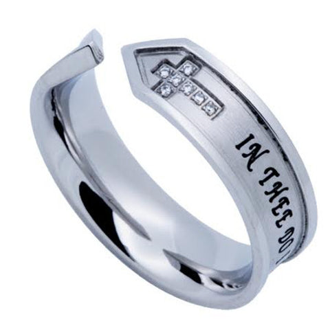 TRUST Open End Ring, Double Cross Stainless Steel with CZ