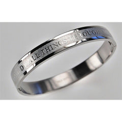 ALL THINGS THROUGH CHRIST Bangle Bracelet, Christian Bible Verse, Stainless Steel