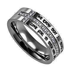 ALL THINGS WORK TOGETHER FOR GOOD Side Cross Ring with Engraved Bible Verse